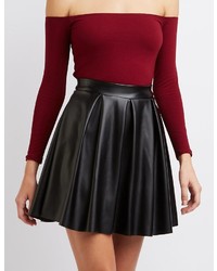 Charlotte Russe Pleated Faux Leather Skater Skirt