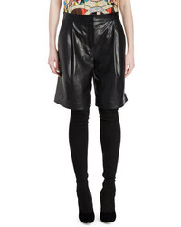 Black Pleated Leather Shorts