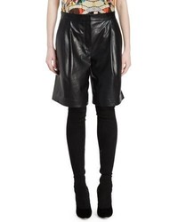 Givenchy Pleated Front Leather Shorts Black