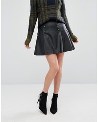 Oasis Leather Look Button Front Pleated Skirt