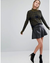 Oasis Leather Look Button Front Pleated Skirt
