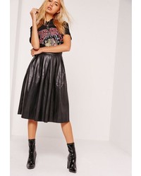 Missguided Premium Faux Leather Pleated Midi Skirt Black