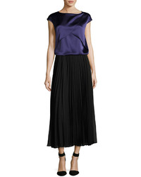 St. John Collection Pleated Georgette Maxi Skirt Black