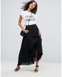 Asos Pleated Maxi Skirt With Button Detail
