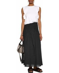 See by Chloe See By Chlo Pleated Guipure Lace Paneled Cotton Maxi Skirt