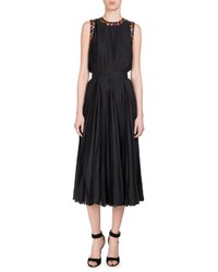 Givenchy Pansy Print Pleated Charmeuse Midi Dress Black
