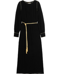 Saint Laurent Pleated Crepe Midi Dress Black