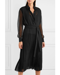 Prada Pleated Silk Chiffon Midi Dress Black