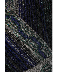 Missoni Wrap Effect Pleated Metallic Crochet Knit Midi Dress Black