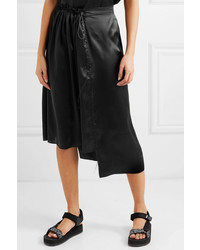 ARIES Asymmetric Frayed Silk Satin Midi Skirt