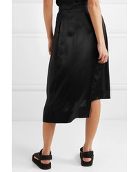 ARIES Asymmetric Frayed Silk Satin Midi Skirt