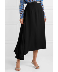 Prada Asymmetric Pleated Crepe Midi Skirt