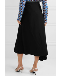 Prada Asymmetric Pleated Crepe Midi Skirt