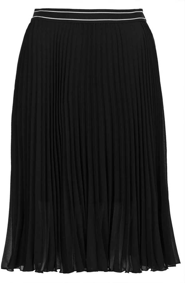 Topshop Black Sunray Pleat Midi Skirt With An Elasticated Sports ...
