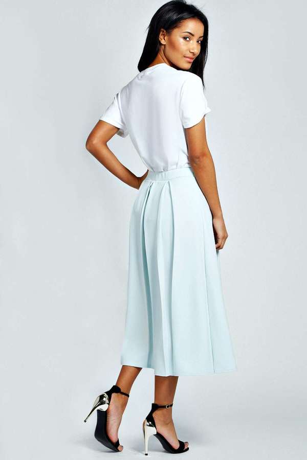 Boohoo Bea Box Pleat Midi Length Scuba Skater Skirt 32 Boohoo Lookastic 1670