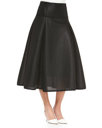 Jonathan Simkhai Textured Full Pleated Midi Skirt Black