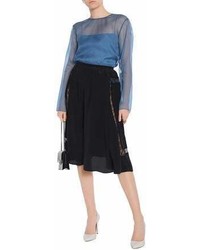 Rochas Lace Trimmed Silk Midi Skirt