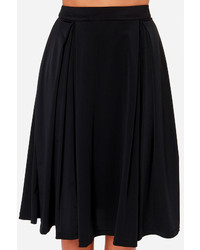 LuLu*s Galactic Glamour Black Midi Skirt