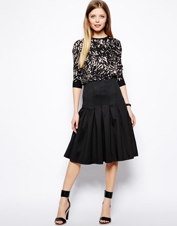 Asos Midi Scuba Skirt With Pleats, $65 | Asos | Lookastic