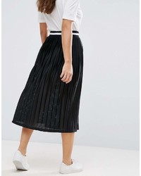 Asos Perforated Pleated Midi Skirt With Sports Tipped Waistband