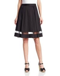 Vince Camuto Pleated Midi Skirt With Sheer Inset