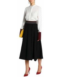 Roksanda Pleated Ruffle Trimmed Stretch Knit Midi Skirt