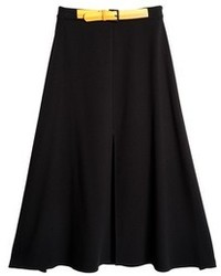 Cynthia Rowley Slit Front Midi Skirt With Built In Belt