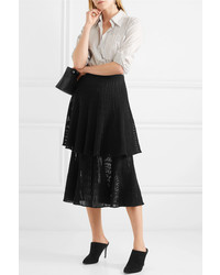 Sonia Rykiel Tiered Ribbed Wool Blend Midi Skirt