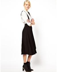 Asos White White Pleated Skirt With Suspenders Black