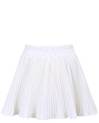 Elastic Waist Pleated White Skirt