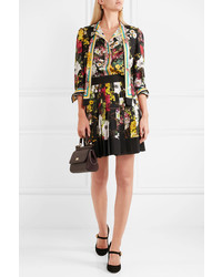 Dolce & Gabbana Fiori Pleated Floral Print Silk Blend Crepe De Chine Mini Skirt Black