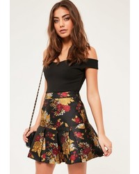 Missguided Black Jacquard Pleated Hem Mini Skirt
