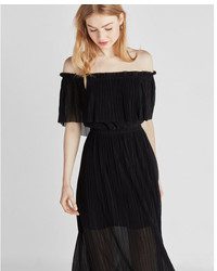 Black Pleated Off Shoulder Dress
