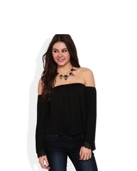 Deb Off The Shoulder Top With Crochet Sleeve Detail Black