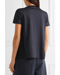 Jil Sander Two Tone Pleated Satin And Cotton Jersey Top Black