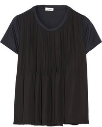 Jil Sander Two Tone Pleated Satin And Cotton Jersey Top Black