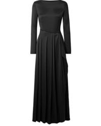 Black Pleated Satin Maxi Dress