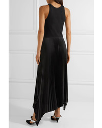 Theory Vinessi Ribbed Stretch Knit And Pleated Satin Maxi Dress Black