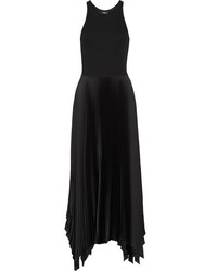 Theory Vinessi Ribbed Stretch Knit And Pleated Satin Maxi Dress Black