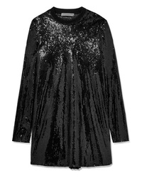 Black Pleated Sequin Shift Dress