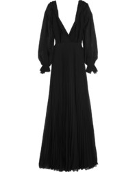 Black Pleated Silk Evening Dress