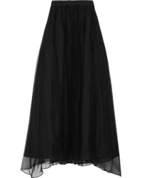 Black Pleated Silk Maxi Skirt
