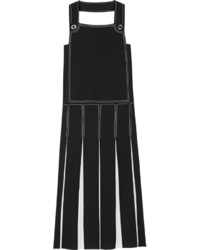 Black Pleated Silk Midi Dress