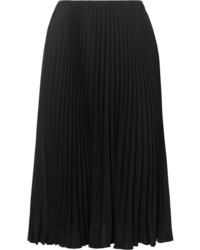 Black Pleated Silk Midi Skirt