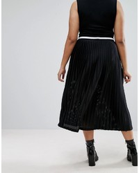Asos Curve Curve Pleated Midi Skirt With Sports Tipped Waistband
