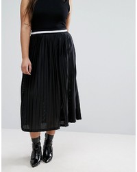 Asos Curve Curve Pleated Midi Skirt With Sports Tipped Waistband