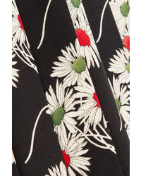 Prada Floral Print Pleated Cady Skirt Black