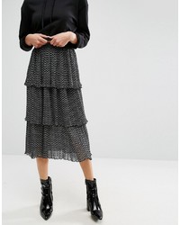 Asos Midi Skirt With Pleated Tiers And Polka Dot