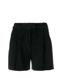 Black Pleated Suede Shorts