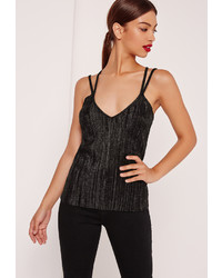 Missguided Pleated Strap Back Cami Top Black
